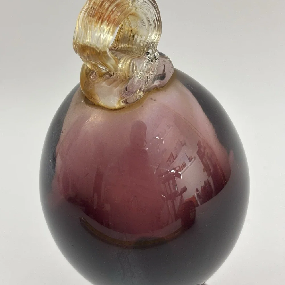 Hand Blown Art Glass Hanging Hummingbird Feeder Purple Amethyst Unique